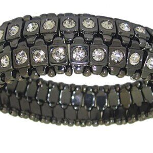 Chico CZ Wide Bangle Bracelet black stretch 2 row quality fits all Chicos New